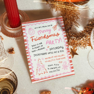 Invitation Whimsical Striped Friendsmas Christmas Party