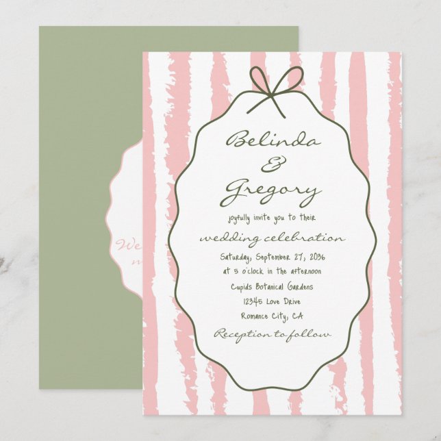 Invitation Whimsical Stripes Handwritten Painted Wedding  (Devant / Derrière)