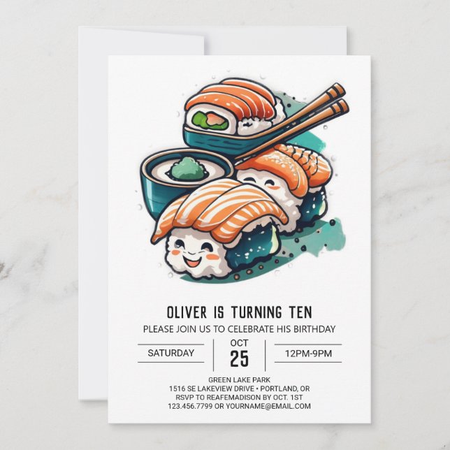 Invitation Whimsical Sushi Night Editable Anniversaire (Devant)