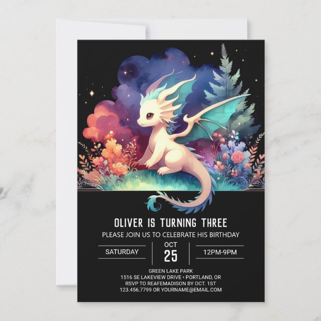 Invitation Whimsical Sweet Dragon Anniversaire (Devant)