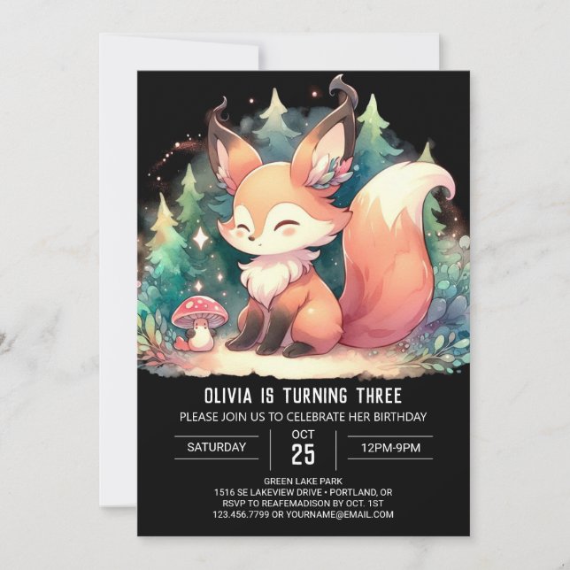 Invitation Whimsical Sweet Fox Anniversaire numérique (Devant)