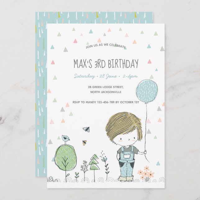 Invitation Whimsical Toddler GARDE Anniversaire de enfant Inv (Devant / Derrière)