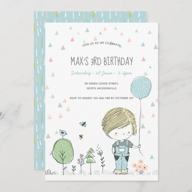 Invitation Whimsical Toddler GARDE Anniversaire de enfant Inv (Devant / Derrière)
