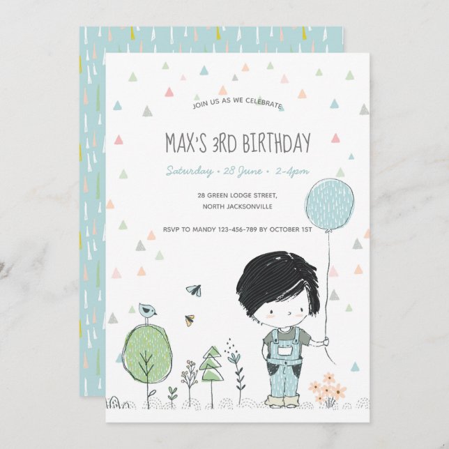 Invitation Whimsical Toddler GARDE Anniversaire de enfant Inv (Devant / Derrière)