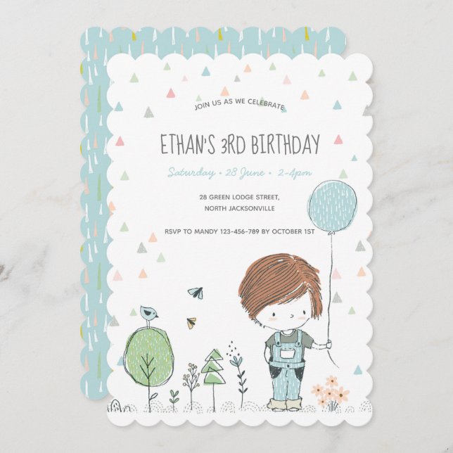 Invitation Whimsical Toddler GARDE Anniversaire de enfant Inv (Devant / Derrière)