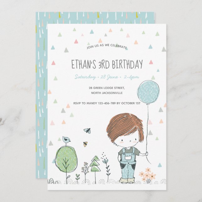 Invitation Whimsical Toddler GARDE Anniversaire de enfant Inv (Devant / Derrière)