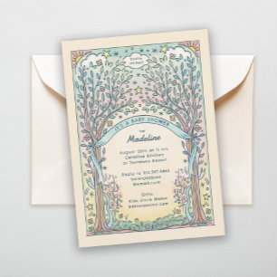 Invitation Whimsical Trees and Stars Pastel Baby shower sucré