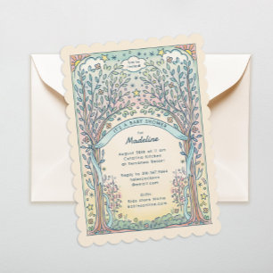 Invitation Whimsical Trees and Stars Pastel Baby shower sucré