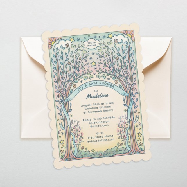 Invitation Whimsical Trees and Stars Pastel Baby shower sucré (Créateur téléchargé)