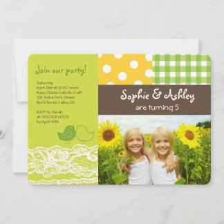 Invitation Whimsical Twin Birds Dentelle Anniversaire Photo