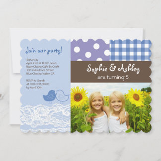 Invitation Whimsical Twin Birds Dentelle Anniversaire Photo