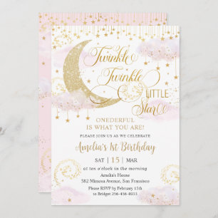 Invitation Whimsical Twinkle Little Star Rose 1er anniversair
