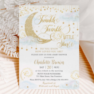 Invitation Whimsical Twinkle petit Baby shower bleu étoile