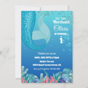 Invitation Whimsical Under the Sea Mermaid girl 1er anniversa