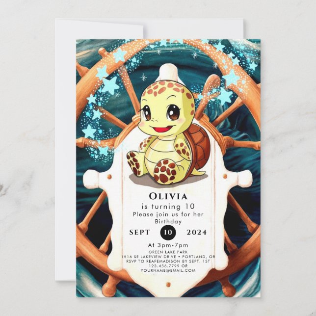 Invitation Whimsical Under the Sea Turtle Anniversaire (Devant)