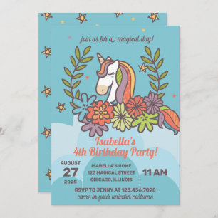 Invitation Whimsical Unicorn fête d'anniversaire