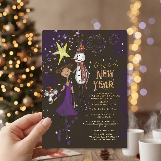 Invitation Whimsical Village Family New Year's Eve Snowman (Whimsical Village Family New Year's Eve Snowman Invitation)