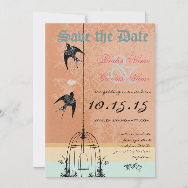 Invitation Whimsical Vintage Bird Cage Mariage Enregistrer la (Devant)
