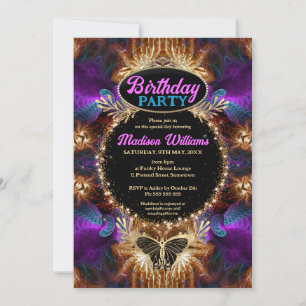 Invitation Whimsical violet rose princesse de Bohême Annivers