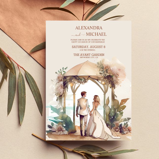 Invitation Whimsical Watercolor Beach Destination Mariage (Créateur téléchargé)