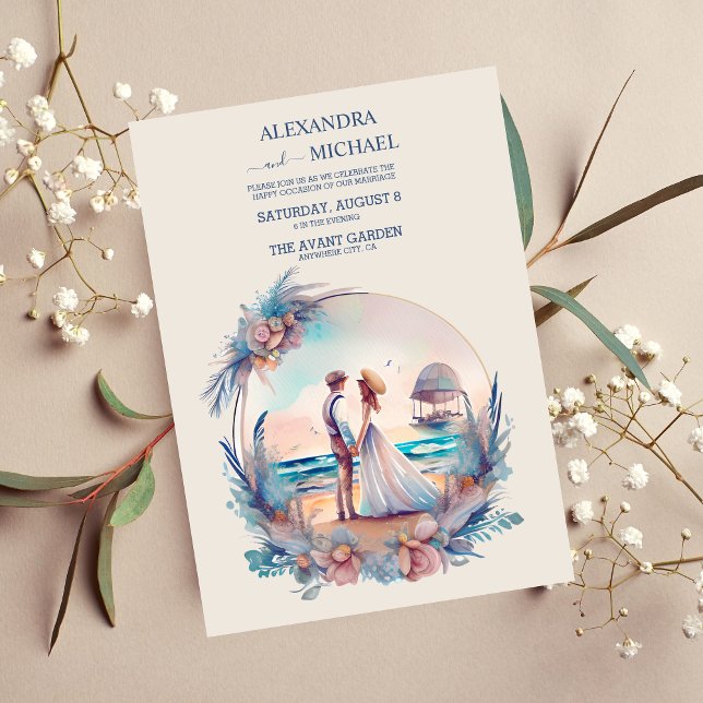 Invitation Whimsical Watercolor Beach Destination Mariage (Créateur téléchargé)
