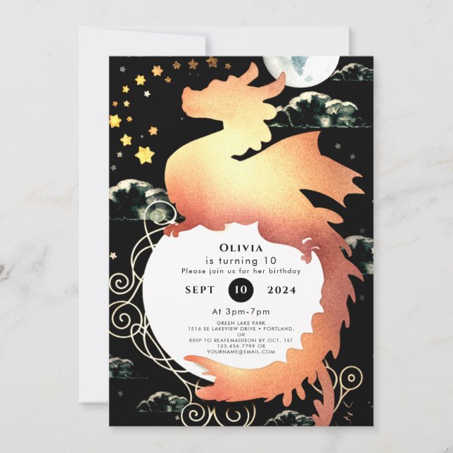 Invitation Whimsical Watercolor Dragon Anniversaire (Devant)