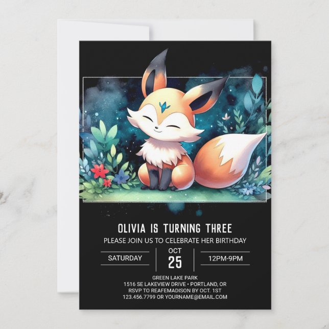 Invitation Whimsical Watercolor Fox Anniversaire numérique (Devant)