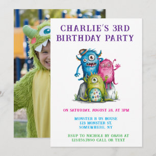 Invitation Whimsical Watercolor Monsters Fête d'anniversaire