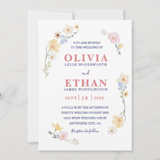 Invitation Whimsical Watercolor Wildflower Floral Spring