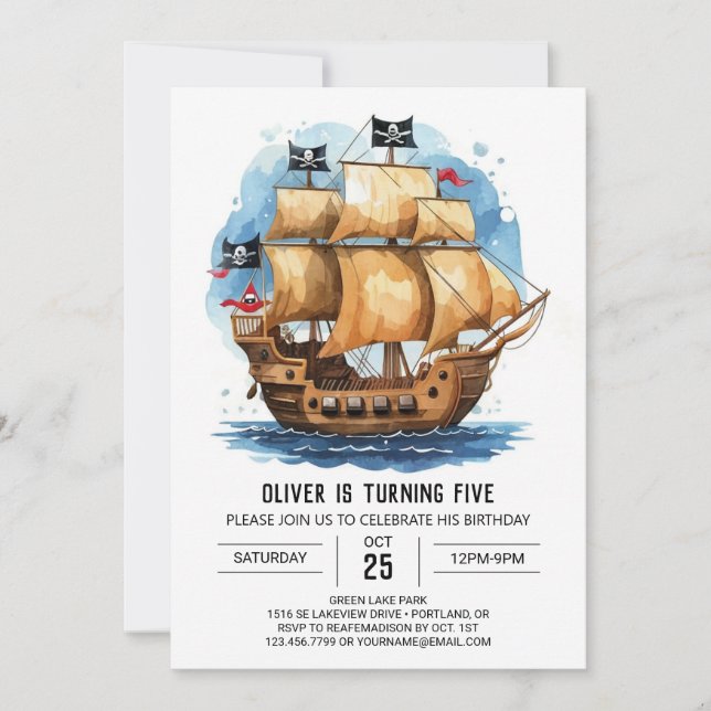Invitation Whimsical Waves Matey Pirate Anniversaire (Devant)