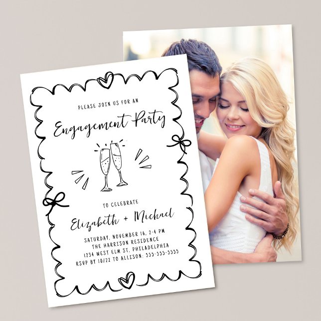 Invitation Whimsical Wavy Frame Photo Engagement Party (Créateur téléchargé)
