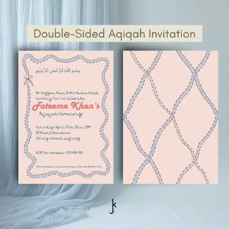 Invitation Whimsical wavy of Blush Pink and Soft Blue Aqiqah