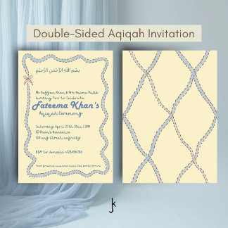 Invitation Whimsical Wavy of Light Yellow Soft Blue Aqiqah
