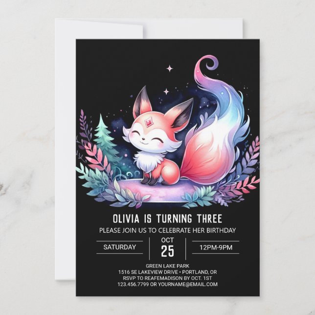 Invitation Whimsical Wild Fox Birthday numérique (Devant)