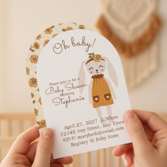 Invitation Whimsical Wildflower Bunny Baby Shower Invite (Baby shower invitation)