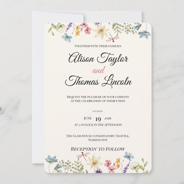 Invitation Whimsical Wildflower Meadow Butterfly Wedding  (Devant)