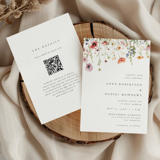 Invitation Whimsical Wildflower QR Code Wedding (Créateur téléchargé)