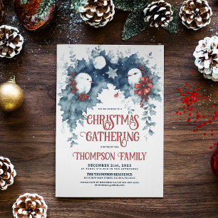 Invitation Whimsical Winter Birds Fête de Noël