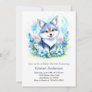 Invitation Whimsical Wolf Cute Watercolor Baby shower garçon