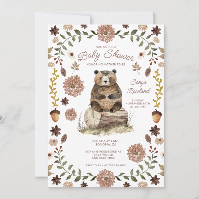 Invitation Whimsical Woodland Bear Baby Shower (Devant)