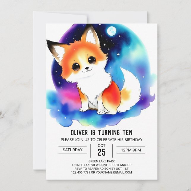 Invitation Whimsical Woodland Fox délicieux Anniversaire (Devant)