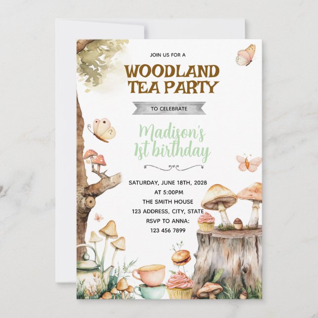 Invitation Whimsical Woodland Tea party invite (Devant)