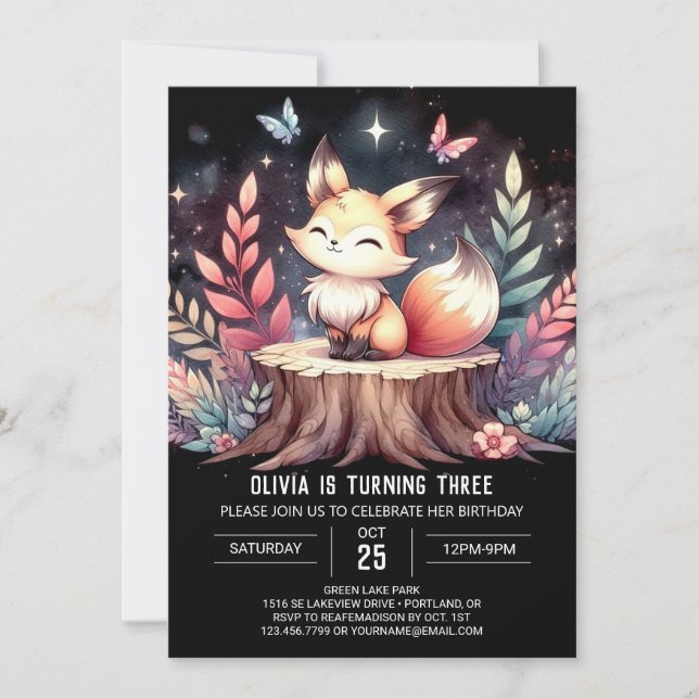 Invitation Whimsical Woods Fox Anniversaire (Devant)