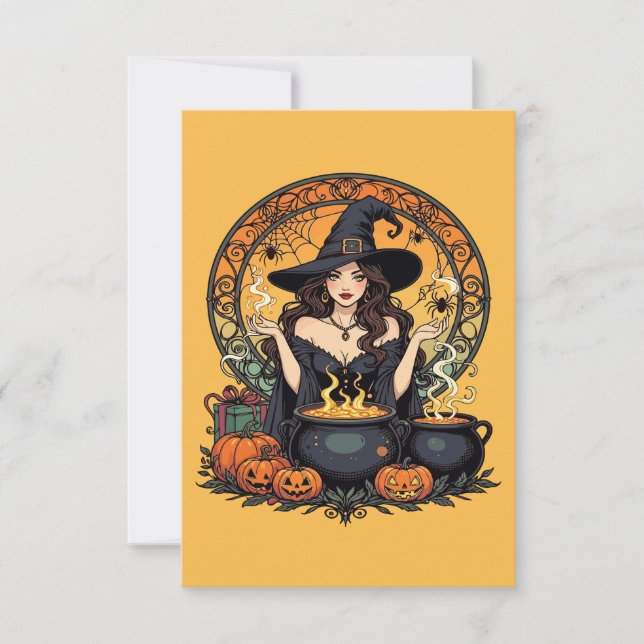 Invitation Whimsically Enchanting Witch With Spiders (Devant)