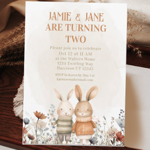 Invitation Whimsland Bunny Bunny Twin Double Anniversaire