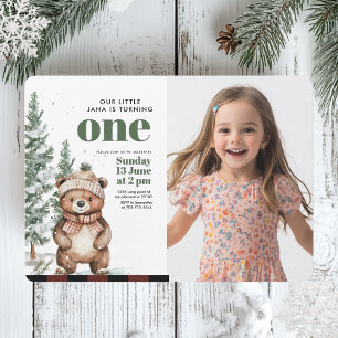 Invitation Whimsland Deer Birthday Photo verte