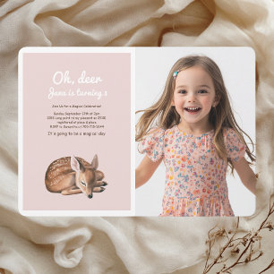 Invitation Whimsland Deer Birthday Pink Photo