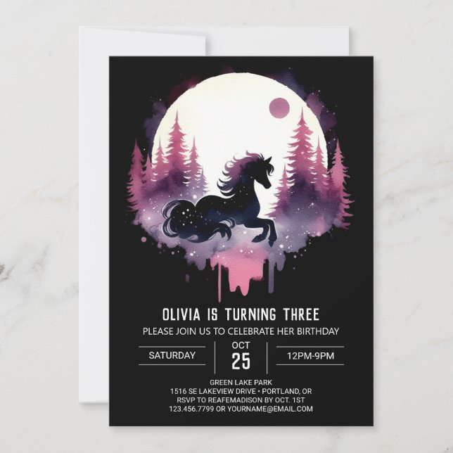 Invitation Whimssal Minimaliste Cheval Anniversaire (Devant)