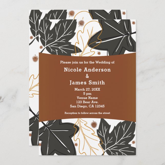 Invitation Whimssd Automne Feuilles et Acorns Mariage (Devant / Derrière)