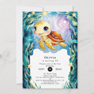 Invitation Whimssical mignon Tortue sous-marine Anniversaire